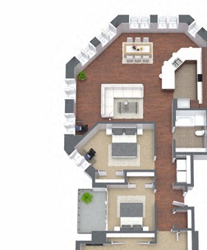 3D – 3 Bedroom 2 Bath Floor Plan Layout – 1764 Square Feet